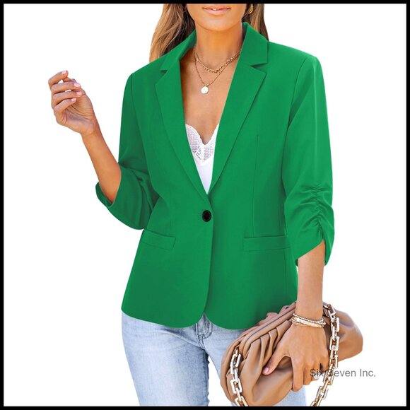 Polyester Blazer 3/4 Sleeve Business Casual Work Jacket